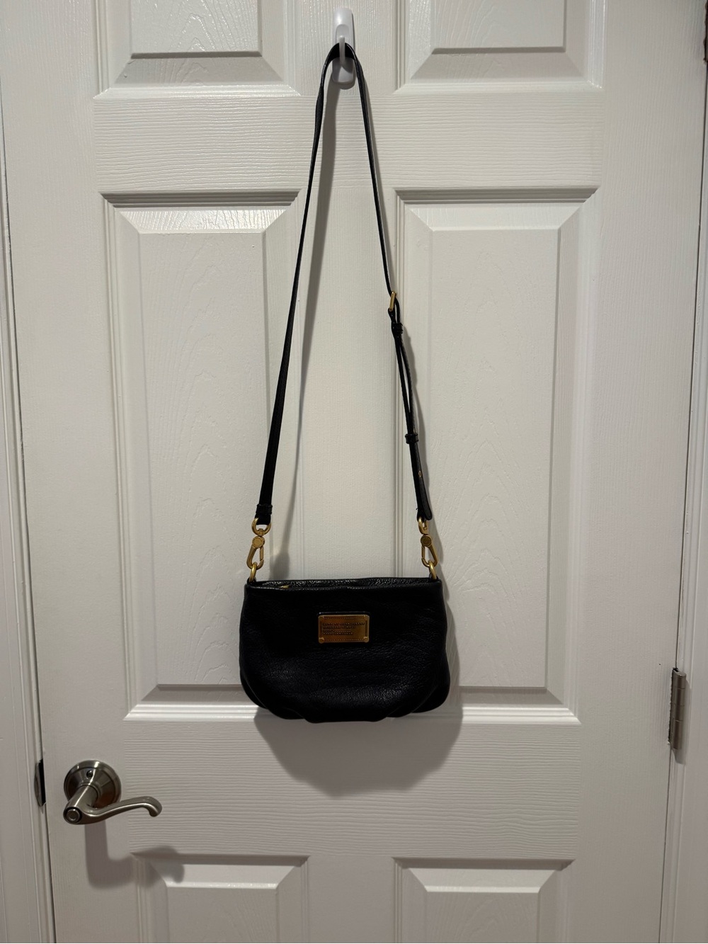 Marc by Marc Jacobs Black Leather Crossbody Bag with Gold Plaque - Women Bags